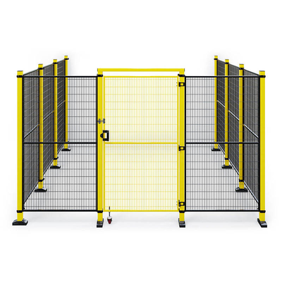 Hsj Modular Robot Safety Fence EN ISO Compliant Machine Guard Barrier Steel Mesh PC Arc Shield Panel With Hinged Sliding Cantilever Safety Doors & Multi-Grade Security Locks Custom Size Height