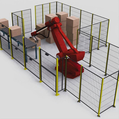 Hsj Modular Robot Safety Fence EN ISO Compliant Machine Guard Barrier Steel Mesh PC Arc Shield Panel With Hinged Sliding Cantilever Safety Doors & Multi-Grade Security Locks Custom Size Height