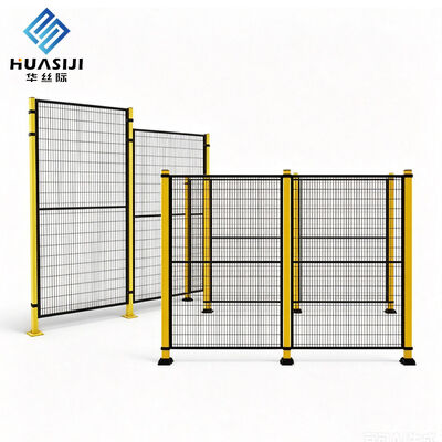 Hsj Modular Robot Safety Fence with Safety Interlock Gate Yellow Wire Mesh Perimeter Guarding for Industrial Robotic Cell Welding Workstation Machine Guarding