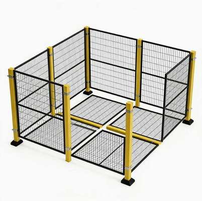Hsj Modular Robot Safety Fence with Safety Interlock Gate Yellow Wire Mesh Perimeter Guarding for Industrial Robotic Cell Welding Workstation Machine Guarding