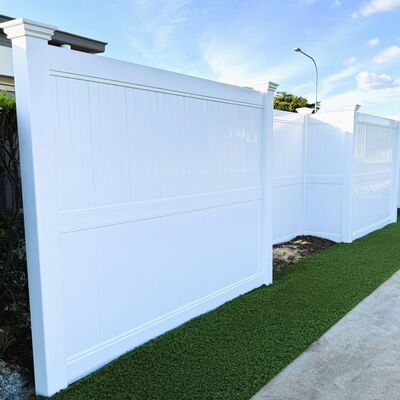 Outdoor White Black PVC Privacy Fence 6FT H X 8FT W UV Proof Garden Gate Fence